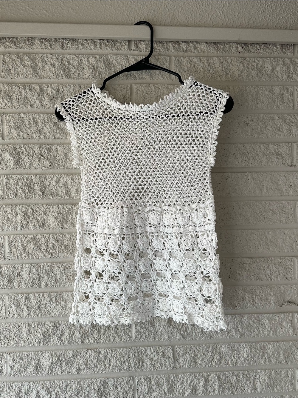 Lace Crochet Knit Top - White